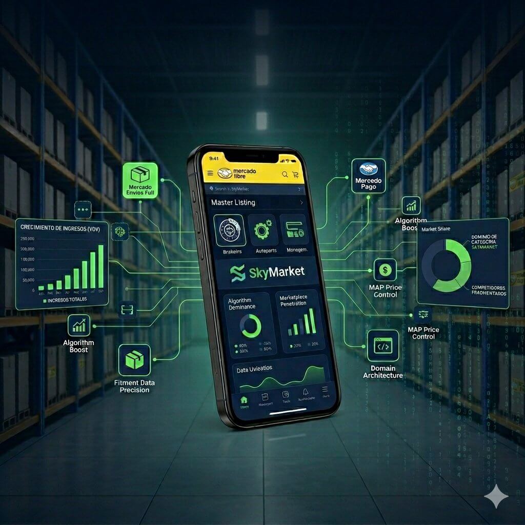 Arquitectura Digital SkyMarket · red de activos licenciables sobre Mercado Libre